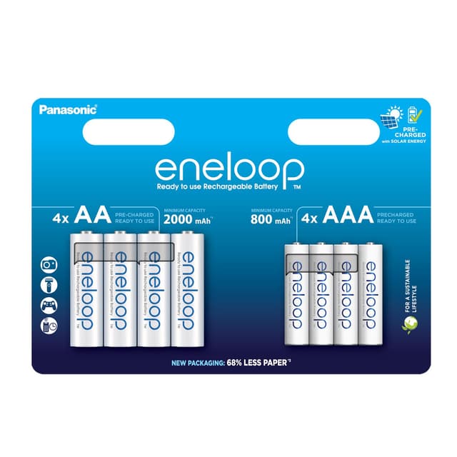 Lot de 8 piles rechargeables Eneloop Ni-MH AA+AAA combo